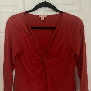 Twist-Front Long Sleeve Top - Rust Red